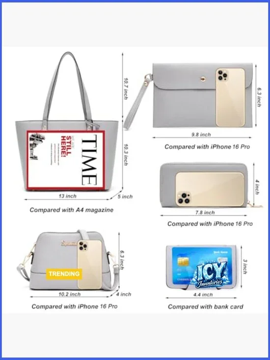 Faux Leather Satchel Purse Set with Top Handle and Adjustable Strap - Picture 5 of 7